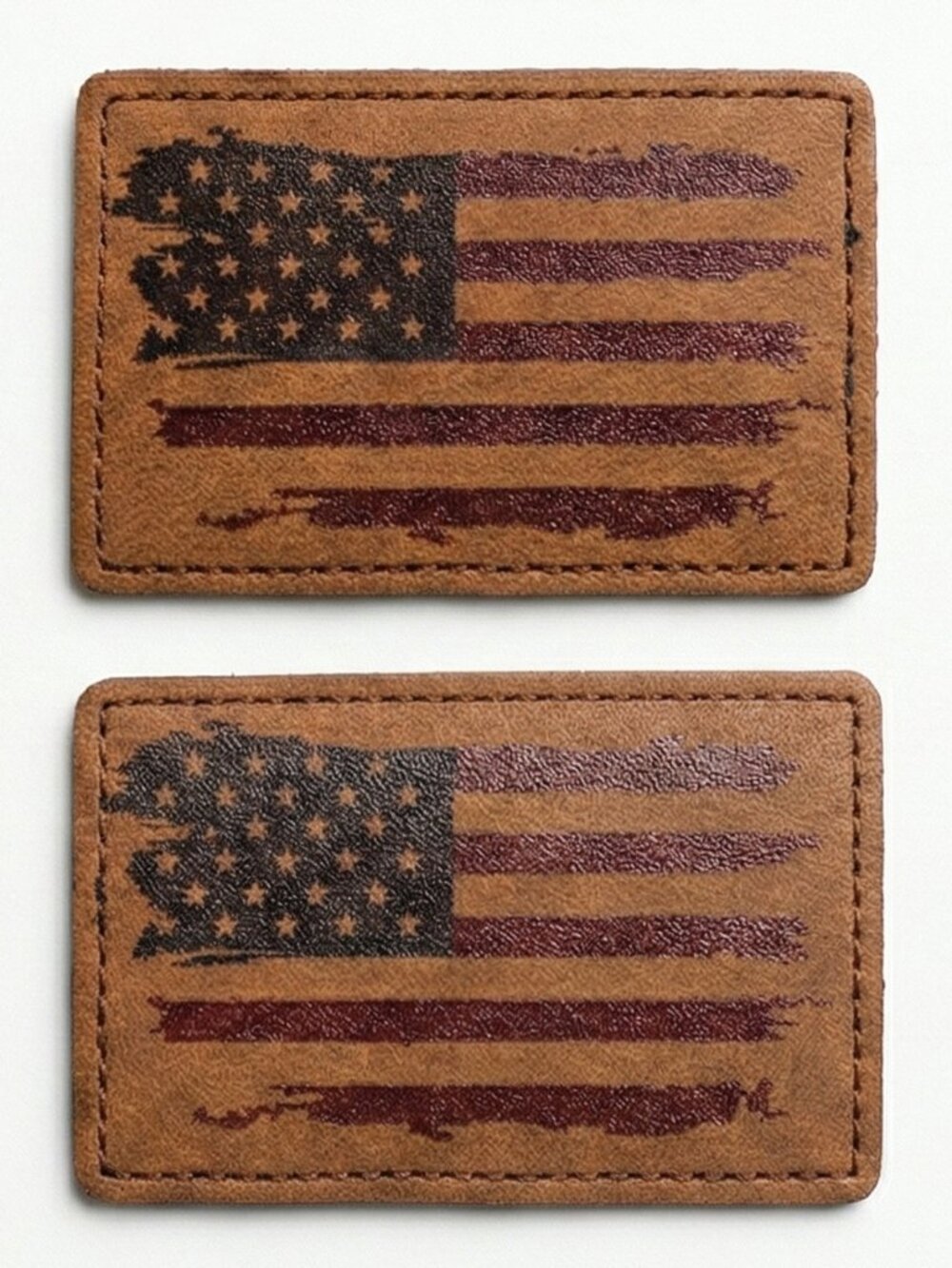 2pc Distressed USA Flag Leather Patch 3x2 Tactical Tan Iron On Sew On NWT